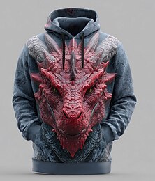 economico -Per uomo Drago Felpe con cappuccio Felpa Abbigliamento esterno Felpa con cappuccio Girocollo Cool Stampa 3D Club Abbigliamento casual alla moda Blu Coulisse Autunno Inverno progettista