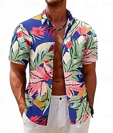 preiswerte -Herren Blumen Grafik-Drucke Hemd Hawaiihemd Sommerhemd Kurze Ärmel Hemd Umlegekragen Outdoor Strasse Schwarz Gelb Rote Marineblau Königsblau Bedruckt Bekleidung Modisch Designer Brautkleider schlicht