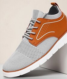 economico -Sneakers da uomo in maglia grigia con toppa in similpelle, scarpe casual leggere e traspiranti da passeggio, ideali per i viaggi primaverili e l'uso quotidiano
