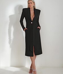 levne -A-Linie matka nevěsty šaty smokinkové šaty elegantní zabalte šaty jednoduché minimalistické V výstřih šálový klopa midi délka čajová délka kreponová strečová látka dlouhý rukáv s jednou barvou