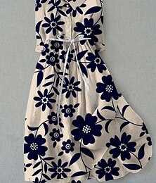 preiswerte -Damen Midikleid Shiftkleid Sommerkleid Urlaub Lässig Boho Täglich Normale Passform Blumen Grafik Halbarm Revers Rosa Grün Dunkelblau Sommer Frühling