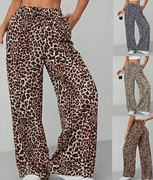 abordables -Mujer Perneras anchas Chinos Vacaciones Vintage Ropa de calle Longitud total Alta cintura Leopardo Bolsillo Cintura elástica Estampado Confortable Suave Cómodo Microelástico Exterior Calle