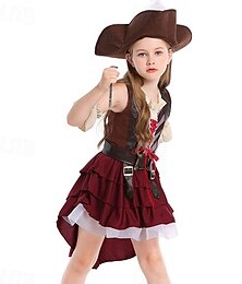 abordables -Pirates of the Caribbean Pirate Jack Sparrow Robe Tenues Costume Film d'aventure Cosplay Cosplay de Film for Fille Enfant Halloween Carnaval Journée mondiale du livre Performance Déguisement éducatif