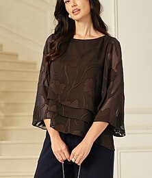 economico -Per donna Camicia di Pizzo Blusa Top Eleganti Top in chiffon Tinta unica Floreale Elegante Vintage Mezza Manica Manica a Volant Scollo a Barca Top Regolari Ospite di nozze Lavoro Quotidiano Orlo