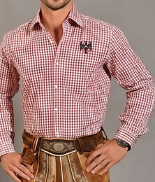 economico -Per uomo A quadri Tradizionale Oktoberfest Camicia Camicia con Bottoni Camicie Trachten Manica Lunga Casual Abbigliamento Quotidiano Ferie Estate Primavera Collo ripiegato Stampa 3D Camicia tipo lino