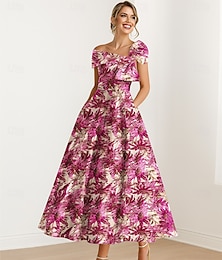 billiga -Jacquardbrokadblommig A-linjeformad cocktailklänningar elegant klänning formell bröllopsgäst ankellång kortärmad enaxlad ficka nylon med rosett(er) ficka 2025