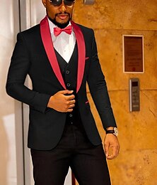 economico -Tuxedo da uomo per feste di matrimonio ritorno a casa rosso moda formale a tinta unita vestibilità standard 3 pezzi monopetto con un bottone