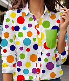 economico -Per donna Camicia Grafico A Pois Vintage Elegante Casual Manica Lunga Colletto a Camicia Top Regolari Lavoro Quotidiano Ferie Bottoni Tasca Stampato Blu Viola Verde Primavera Autunno