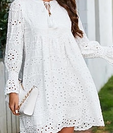 abordables -Femmes Mini Robe Robe Décontractée robe ajourée Classique Moderne Quotidien Fête Sortir Coupe régulière Uni manche longue Col en V Noir Blanche Rose Claire Été
