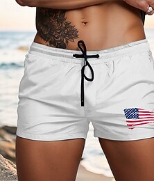 billiga -Herr Badshorts Boardshorts Landsflagga Snabbtorkande Andningsfunktion Snörning med meshfoder Elastisk midja Semester Strand Hawaiisk Ledigt Vit Ljusgrön