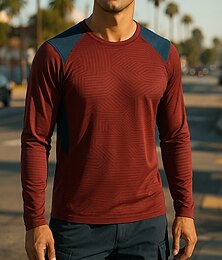 voordelige -Voor heren Hardlopen Top Hardloopshirt Lange mouw T-shirt Sneldrogend Lichtgewicht Elastisch Ademend Tennis Golf Hardlopen Sportkleding Sportkleding Kleurenblok Donker Grijs Rode Wijn Zwart