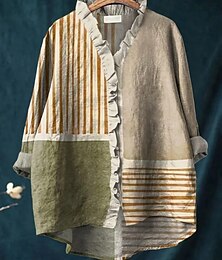 abordables -Femmes Chemise Graphique Rayé Élégant Occasionnel manche longue Col en V Hauts Réguliers Quotidien Boutons Imprimé Rouge Bleu Orange Kaki Été Printemps