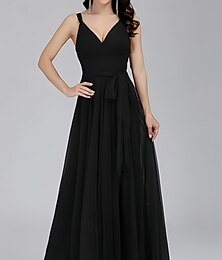 levne -A-Linie Šaty Pro Svatební Hosty Elegantní Šaty Pro Hosty Na Svatební Oslavu Dlouhé Bez Rukávů V Krku Chiffon S Faldy Motýlek