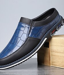 levne -Pánské modro-černé ležérní nazouvací boty – svršek s krokodýlím vzorem a kontrastní podrážkou, moderní lehká obuv na cestování, business casual i každodenní nošení