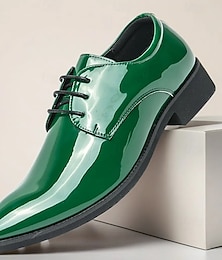 preiswerte -grüne Lackleder-Schnürschuhe für Herren – glänzende Abendschuhe mit poliertem Finish, ideal für Hochzeiten und Abendveranstaltungen