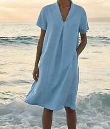 olcso -Női Mini ruha Nyári ruha nyári ruha Alkalmi Strand stílusok Napi Sima Rövid ujjú V-alakú Mély zöld Sárga Világoszöld Égszínkék Nyár