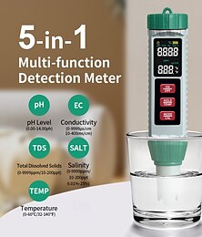 economico -Tester digitale della qualità dell'acqua 5 in 1 ad alta precisione per la misurazione di pH, TDS, EC, salinità e temperatura con display a LED, facile da pulire per acquari e stagni.