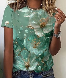 economico -Per donna Maglietta Floreale Grafico Vintage Elegante Classico Manica Corta Girocollo Top Regolari Quotidiano Weekend Stampato Bianco Blu Viola Verde Beige Estate Primavera