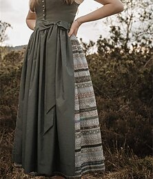 abordables -Oktoberfest Robe Dirndl Robes traditionnelles Femme de ménage Bavarois Allemand Prairies Femmes Carnaval Fête de la Bière Tissu de style traditionnel Robe Tablier Sans chemisier (75 cm)
