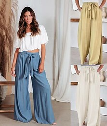 voordelige -Dames Brutaal Schommel Elegant Vakantie Vintage Lang Medium Taille Trekkoord Klassiek Stijlvol Micro-elastisch Ivoor blauw khaki Zomer Lente Herfst Ruim Passend