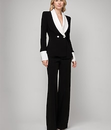 economico -tuta due pezzi in bianco e nero / tailleur pantalone tailleur pantalone per la madre della sposa elegante vintage semplice con revers a scialle lunghezza pavimento tessuto elasticizzato in crêpe