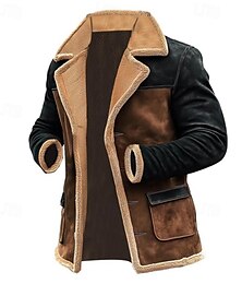 billige -Herre Vinterjakke Fleece-jakke Uformell jakke Feriereise Daglig Hold Varm Lomme Fleece Høst Vinter Fargeblokk Mote Gatemote Knaphul Normal Brun Jakker