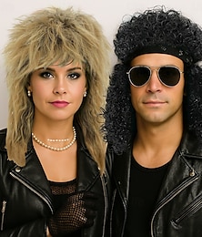 economico -Parrucca da rocker anni '70 e '80, parrucca da cosplay, parrucca nera lunga e riccia da uomo, parrucca da festa di carnevale