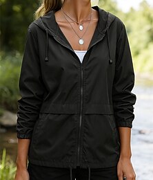preiswerte -Damen Wanderjacke Sportjacke Außen Wasserdicht Winddicht Schnelltrocknend Leicht Wanderoutfits Wanderbekleidung Frühling Herbst Jacke Tennis Golfspiel Laufen Einfarbig Dunkelgrau Schwarz Burgund