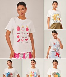 abordables -Femmes Féminin Fruit Occasionnel Quotidien Tee-shirt Cerise Corail Potiron Impression Manche Courte Décontracté Quotidien Col ras du cou Été