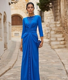 abordables -Ligne A Robe de Soirée Élégant Robe Formel Mariage Longueur au sol manche longue Col ras du cou Détachable Crêpe Extensible avec Froncé 2025