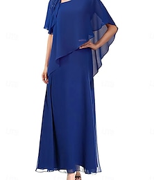 abordables -Ligne A Robe de Mère de Mariée  Élégant Simple Col carré Longueur cheville Chiffon Manche Courte avec Couleur Unie 2025
