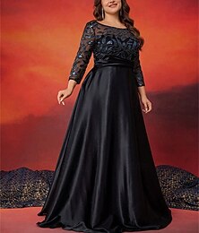 levne -A-line šaty pro plnější postavy elegantní šaty křivky formální svatební dlouhá délka dlouhý rukáv kulatý výstřih satén s flitry