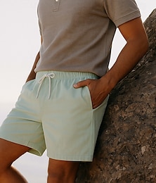abordables -Hombre Pantalón corto Pantalones cortos de playa Correa Cintura elástica con cordón Plano Transpirable Dispersor de humedad Corto Formal Boda Exterior Elegante Vacaciones Blanco Amarillo Microelástico