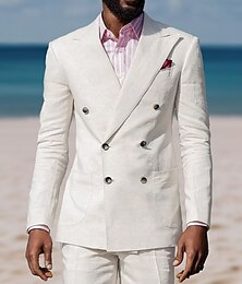 economico -Abiti casual da uomo, da cerimonia, estivi, da spiaggia, alla moda, da tutti i giorni, tinta unita, vestibilità standard, 2 pezzi, doppiopetto, sei bottoni
