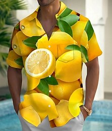 economico -Per uomo Frutta Giallo limone Mango Camicia hawaiana estiva Camicia con Bottoni Camicia Aloha Manica Corta Hawaiano Ferie Abbigliamento mare Estate Primavera Collo ripiegato Stampa 3D camicie con