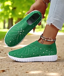 رخيصةأون -حذاء مشي نسائي أحمر اللون سهل الارتداء من Flyknit - حذاء رياضي خفيف الوزن قابل للتهوية للنزهات الخارجية والسفر وأعمال الحديقة