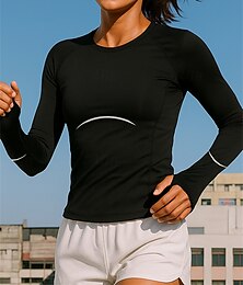 abordables -Mujer Top para correr Camiseta para correr Delgado Manga Larga Camiseta Protección Solar Ligero Transpirable Tenis Golf Corriendo Ropa de deporte Ropa de Deporte Color sólido Negro Gris