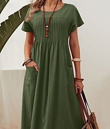 economico -Per donna Abito Midi Abito a trapezio Abito Estivo Casual Quotidiano Vestibilità regolare Semplice Manica Corta Girocollo Rosso Blu marino Verde militare Estate