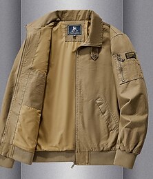 billiga -100 % bomull herrbomberjacka taktisk jacka motorcykeljacka utomhus casual mjuk flera fickor vår &höst enfärgad nationell flagga avslappnad bekväm ståkrage svart vit khaki grön