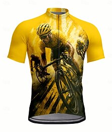 baratos -Homens Camisa para Ciclismo Manga Curta Moto Camisa / Roupas Para Esporte Blusas com 3 bolsos traseiros Resistente a UV Secagem Rápida Zíper Frontal Tiras Refletoras Amarelo Esportes Roupa