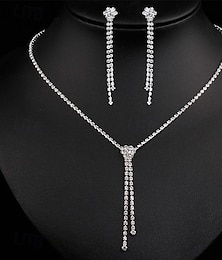 economico -Set di gioielli da sposa, 1 set di orecchini in lega con strass, collana, elegante set di gioielli da donna per matrimoni, occasioni speciali, feste, abiti da sera