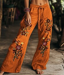 economico -Per donna Pantaloni Pantaloni Palazzo Moda Streetwear Comfort Lunghezza intera Vita Alta Floreale Elastico in vita Comodo All'aperto Confortevole Streetwear Abbigliamento quotidiano Uscire Arancione