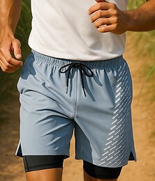 abordables -Hombre Pantalones Cortos Running Bolsillo 2 en 1 Bermudas Deporte Casual Transpirable Secado rápido Ligero Elástico Tenis Golf Corriendo Ajuste regular Ropa de deporte Ropa de Deporte Negro Azul