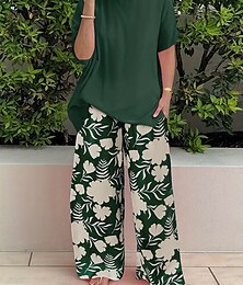 abordables -Femmes Mode Streetwear Quotidien Ensembles de Pantalons Manche Courte Col ras du cou Fleuri Graphique Imprimé Occasionnel Quotidien Noir Bleu Orange Été Coupe régulière