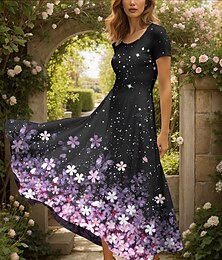 ieftine -Pentru femei Rochie Maxi Rochie din Tricot Rochie casual Rochie A line Rochie de vară Elegant Vacanță Casual Fit regulat Ombre Floral Grafic Manșon scurt Pătrat Roz Îmbujorat Albastru piscină Mov