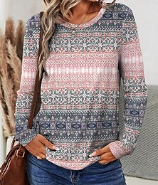economico -Per donna Maglietta Grafico Geometrico Elegante Casual Di tendenza Manica Lunga Girocollo Top Regolari Quotidiano Weekend Stampato Rosa Blu Estate Autunno
