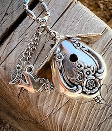 abordables -Collier nichoir vintage avec pendentif creux sculpté, bijou fantaisie plaqué argent, breloque rétro minimaliste pour nichoir
