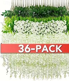 お買い得  -人工藤の花ガーランド36個パック、結婚式、パーティー、ホリデーデコレーション、家庭の庭の壁の装飾に使える白い吊り下げ式フェイクツル、メンテナンスフリー
