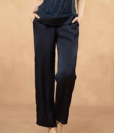billiga -Dam Kostymbyxor Trosor Brett skaft Elegant Mode Formell Fullängd Medium Midja Ensfärgat Ficka Elastisk midja Microelastisk Formell Bröllop Företag Marinblå Vår, Höst, Vinter, Sommar