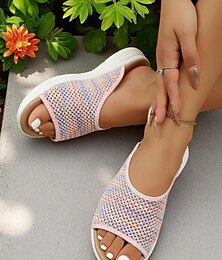 baratos -sandálias femininas coloridas de malha trançada – leves, com bico aberto e conforto arejado, perfeitas para tarefas na cidade, caminhadas na praia e relaxamento no pátio